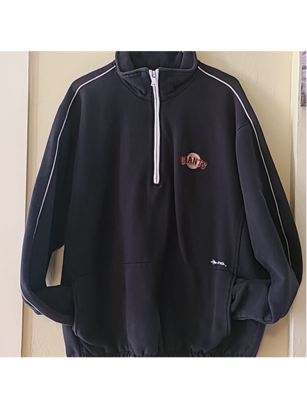 Antigua Giants Baseball Fleece 1/2 zip jacket . Sz L(#2490E) black/white piping - Picture 4 of 13